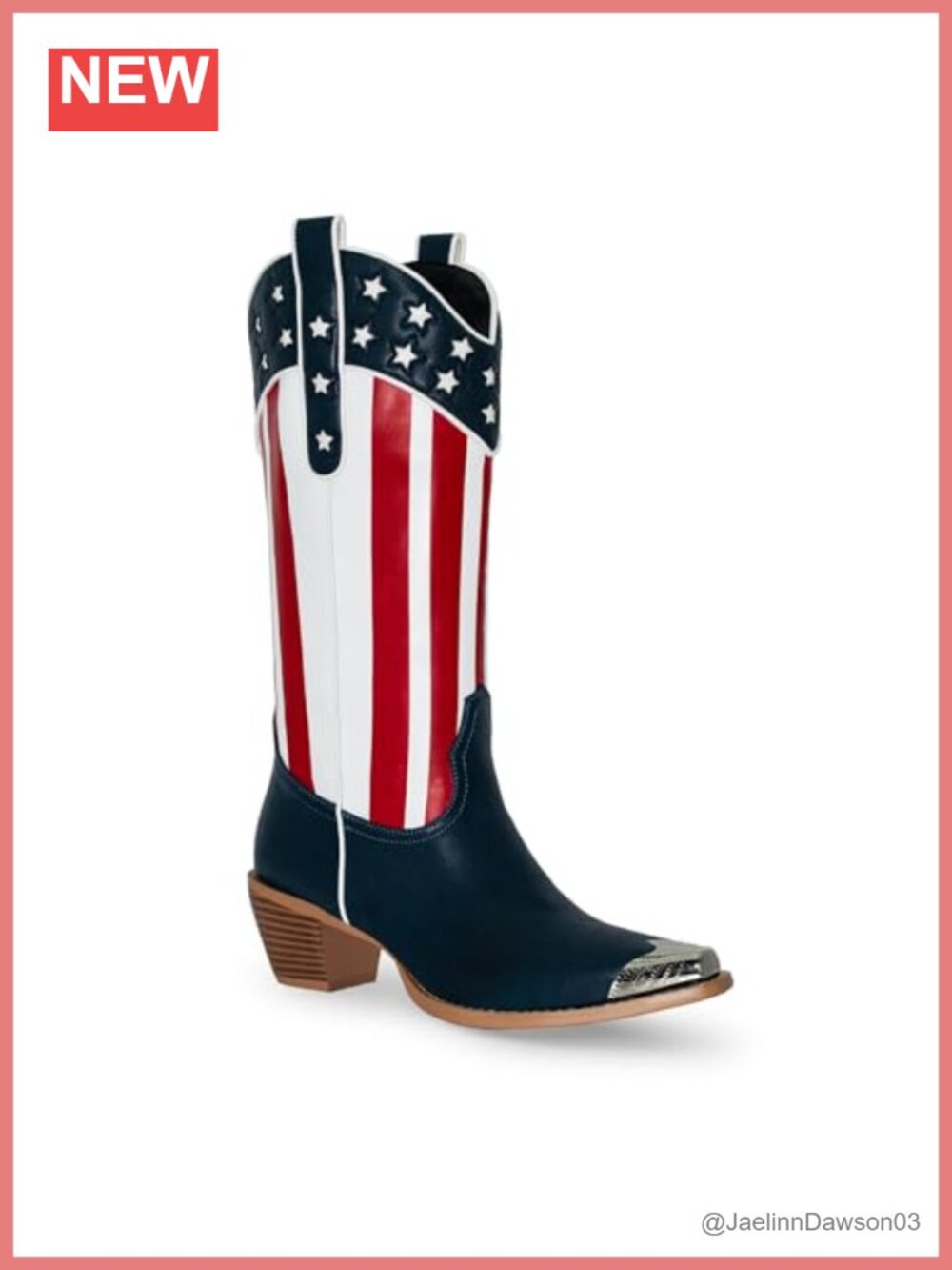 Western Cowboy Boots Mid Calf Pointed Toe Block Heel Pull On